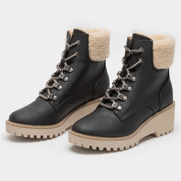 DV by Dolce Vita Shoes - DV by Dolce Vita Black Ankle Booties with Cream Shearling Collar